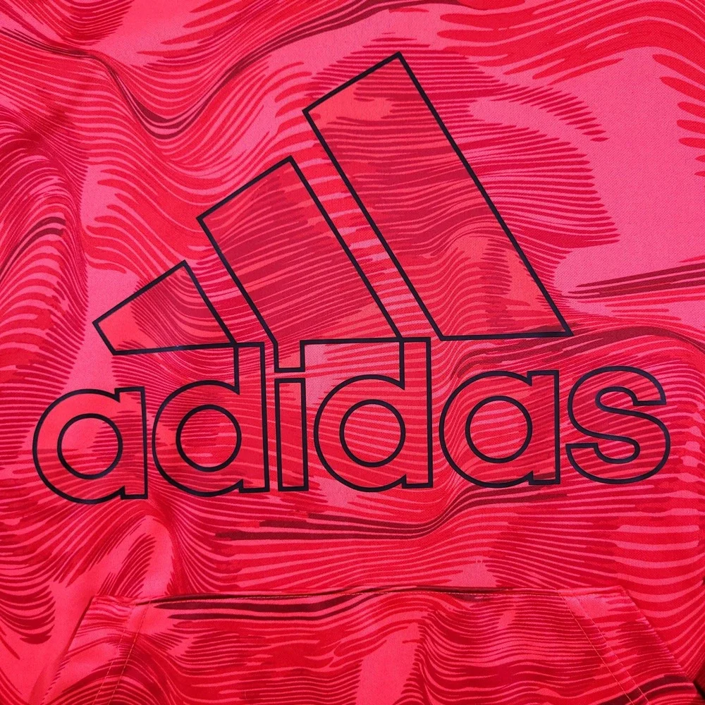 Adidas Boys Red‎ Pink Wavy Graphic Fleece Hoodie Sweatshirt AA7214 Size L 14/16